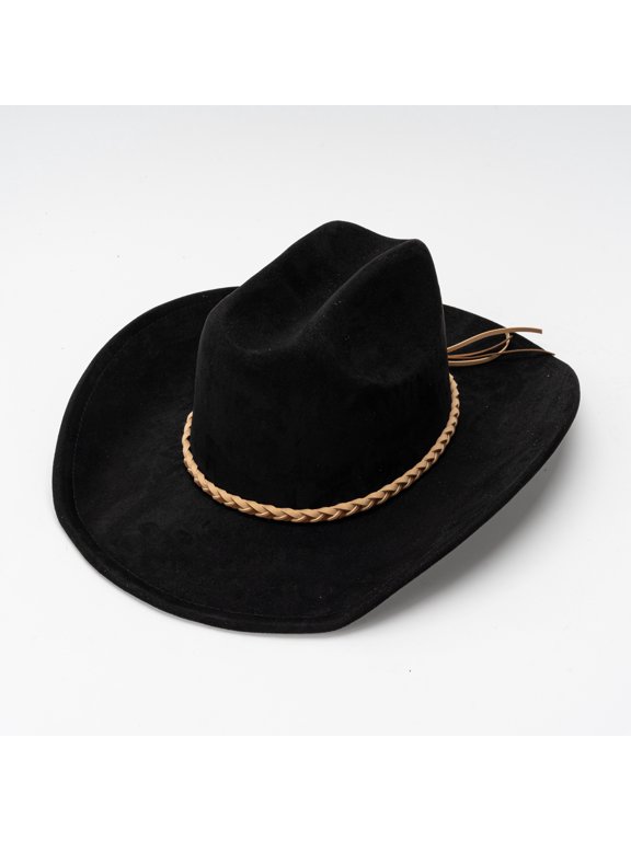 Autumn/Winter Women's Wide-Brimmed Jazz Hat — Suede-Brimmed, Flat-Crown Style with Tassels