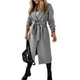 thumbnail image 1 of Autumn Winter Womens Classic Coat Lapel Collar Open Front Belted Long Jacket, 1 of 5