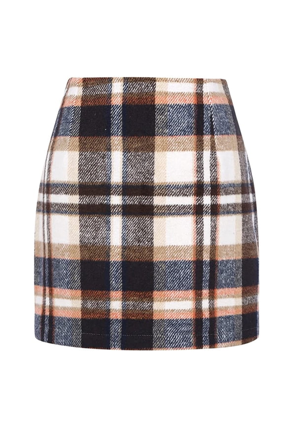 Autumn Winter Wool Skirt for Women Woolen Checked Vintage Ladies High Waist Pencil Bodycon Short Skirt