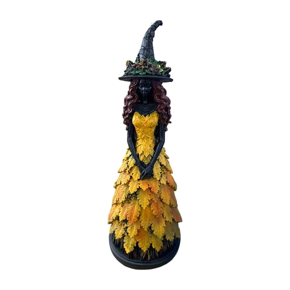 Autumn Witch Figurine Standing Seasonal Harvest Statue Layered Leaf ...