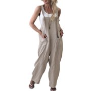 Autumn Women Casual Loose Overalls Sleeveless Straps Baggy Jumpsuit Wide Leg Vintage Romper Playsuit