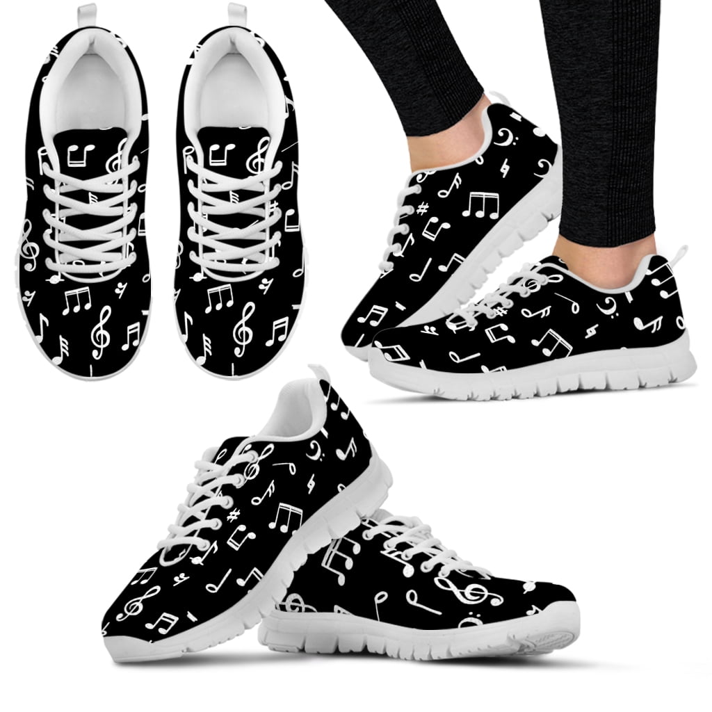 Saxophone Pattern Print Black Sneaker Shoes For Men Women