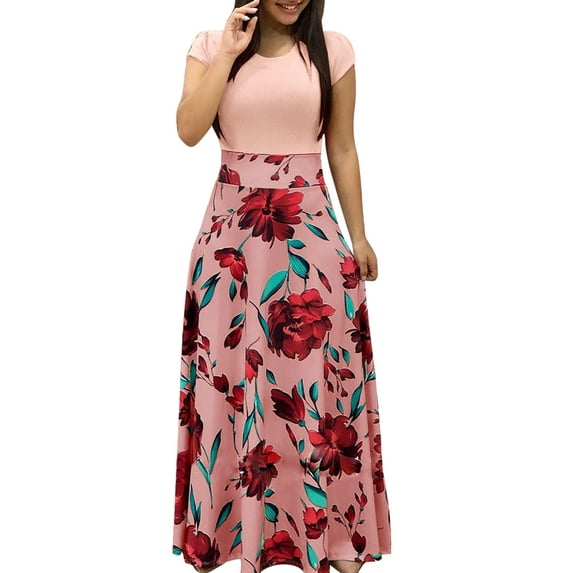 Autumn Women Long Sleeve Print Gored Skirt Boho Ladies Party Evening Holiday Maxi Dress