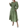thumbnail image 1 of Autumn Women'S Long Sleeve Ruffled Round Neck Layered Flowing Wedding Guest Maxi Dress Army Green M, 1 of 7