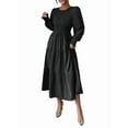 thumbnail image 1 of Autumn Women'S Long Sleeve Ruffled Round Neck Layered Flowing Wedding Guest Maxi Dress Black M, 1 of 7