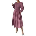 thumbnail image 1 of Autumn Women'S Long Sleeve Ruffled Round Neck Layered Flowing Wedding Guest Maxi Dress Purple XL, 1 of 7