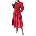 thumbnail image 1 of Autumn Women'S Long Sleeve Ruffled Round Neck Layered Flowing Wedding Guest Maxi Dress Rust Red XL, 1 of 7