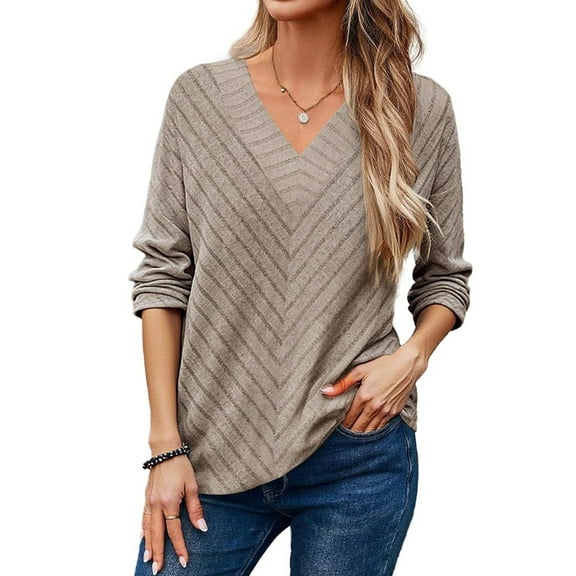Autumn Women'S Long Sleeve Shirt V Neck Knit Pullover Tunic Top Women'S Shirt Formal Casual Light Gray L