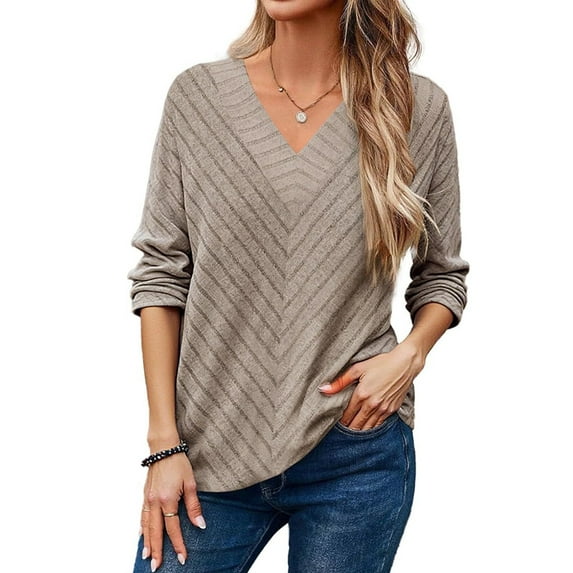 Autumn Women'S Long Sleeve Shirt V Neck Knit Pullover Tunic Top Women'S Shirt Formal Casual Light Gray XXL