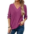 thumbnail image 1 of Autumn Women'S Long Sleeve Shirt V Neck Knit Pullover Tunic Top Women'S Shirt Formal Casual Rose Red L, 1 of 7