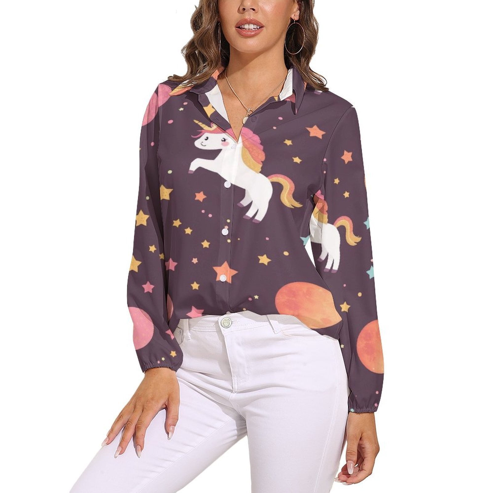 Autumn Women Shirt Tops Cute Unicorn Galaxy Pattern Long Sleeve Women's ...