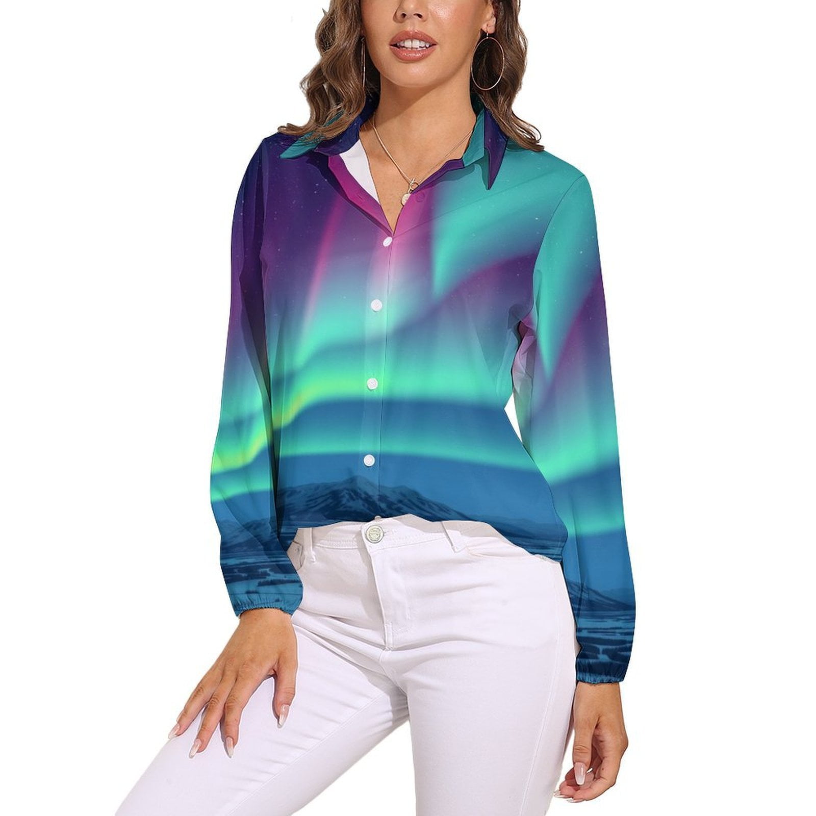 Autumn Women Shirt Tops Northern Lights Winter Magic Long Sleeve Women ...