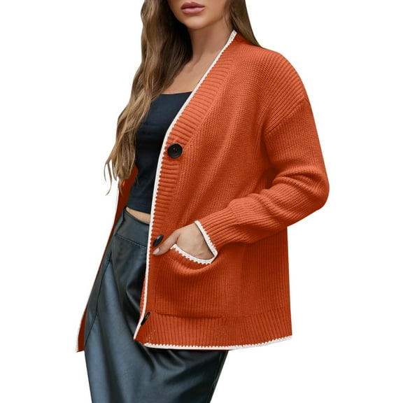 Autumn Women's Knitted Sweater Loose Thicken V Neck Long Sleeve Cardigan Jacket Sweater Coat