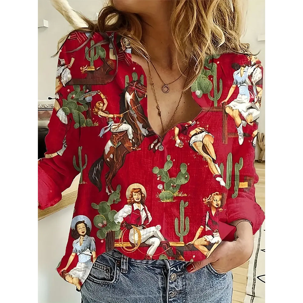 Autumn Women's T Shirt 3D Personalized Flower Print Lapel Casual Women ...