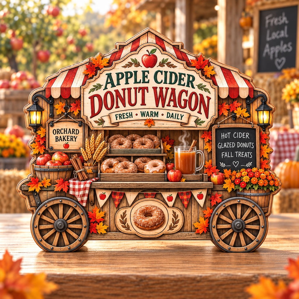 Fall Barber Display Autumn Wooden Block Apple Cider Donut Wagon Three-Layer Shelf Display ...
