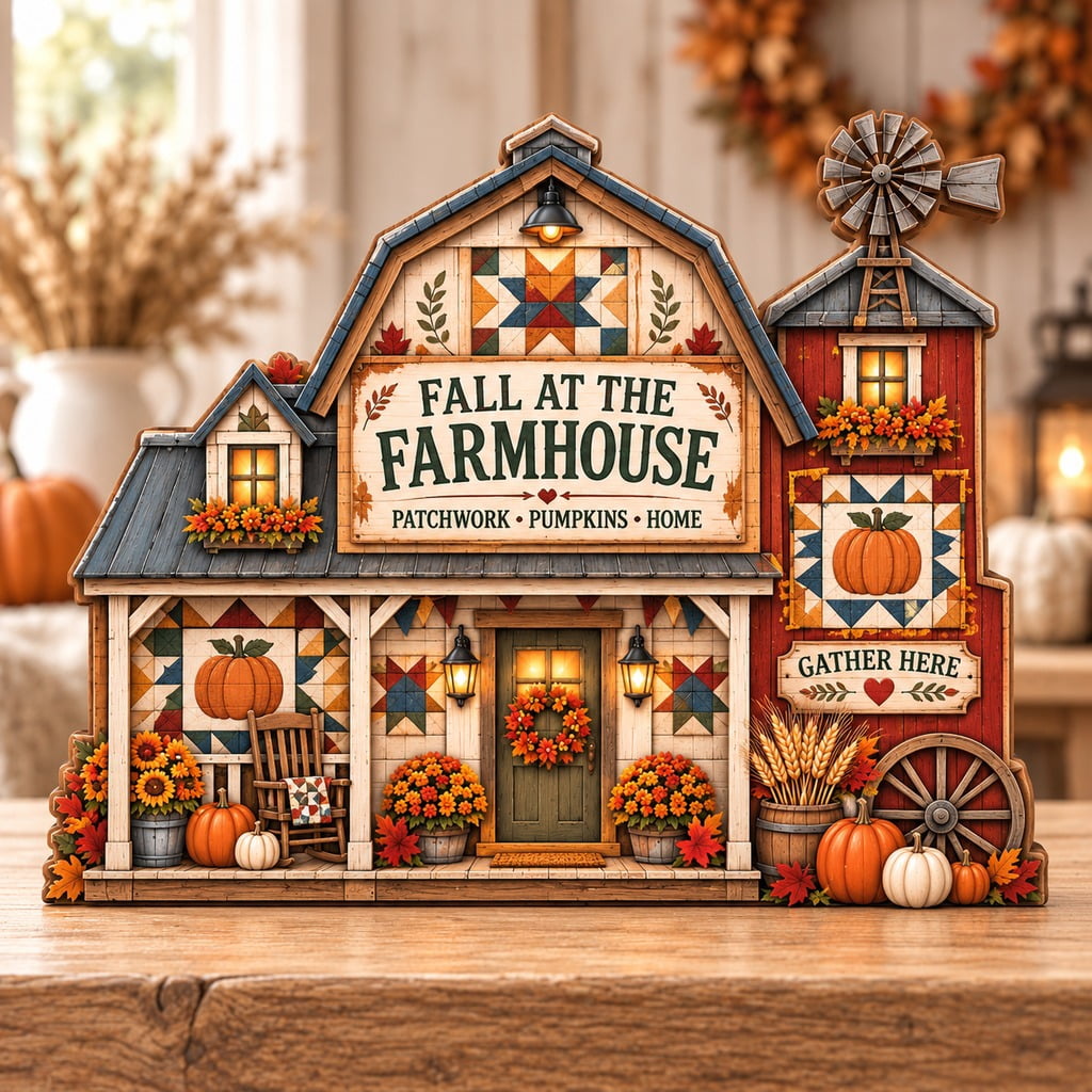 Fall Barber Display Autumn Wooden Block Fall Quilt Farmhouse Tabletop Display for Harvest ...