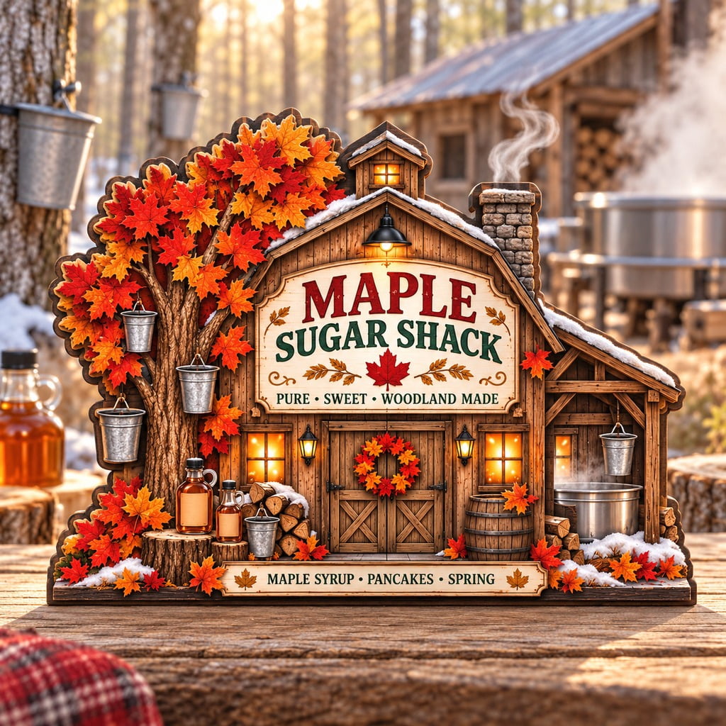 Autumn Rustic Maple Autumn Wooden Block Maple Sugar Shack Rustic Tabletop Display for Syrup ...