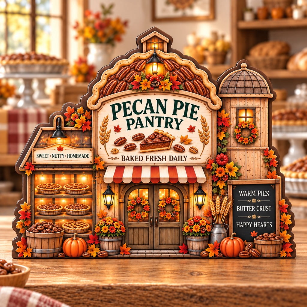 Fall Barber Display Autumn Wooden Block Pecan Pie Pantry Bakery Countertop Display for Fall ...