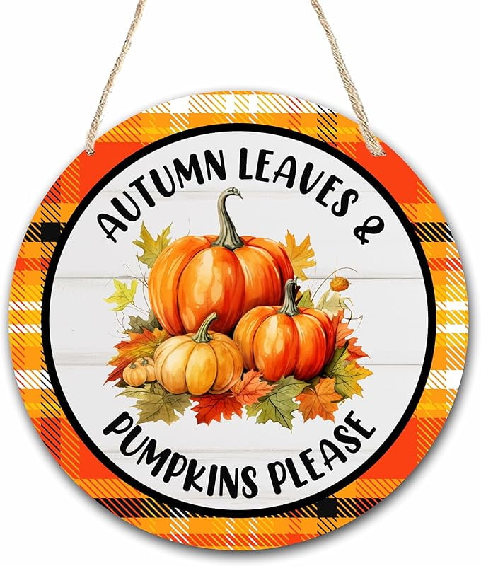 Autumn Wooden Round Hanging Door Sign Front Door Plaque Decoration with