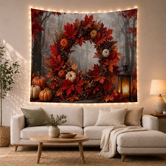 Autumn Woodland Animal Illustration Tapestry
