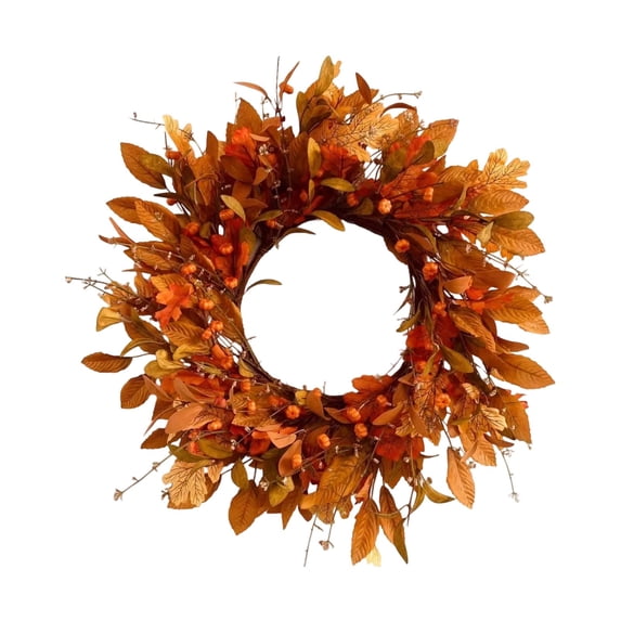 Autumn Wreath 17.7 Inch - Fall Front Door Wreath with Pumpkins, Fall Leaves and Berries for Thanksgiving Decor, Halloween Outdoor Indoor Farmhouse Holiday Decorations
