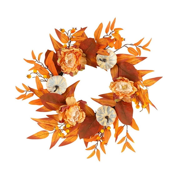 Autumn Wreath for Front Door - 20 Inch Fall Wreath with Pumpkins & Leaves - Thanksgiving Halloween Decor for Porch, Home, Farmhouse Indoor/Outdoor Seasonal Decorations