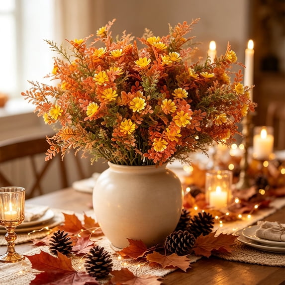 Autumn Yellow Artificial Floral Branches, Lifelike Plastic Fall Foliage Twigs, Seasonal Fake Flower Picks For Vase Arrangement Indoor Home Party Decor.13.7 In