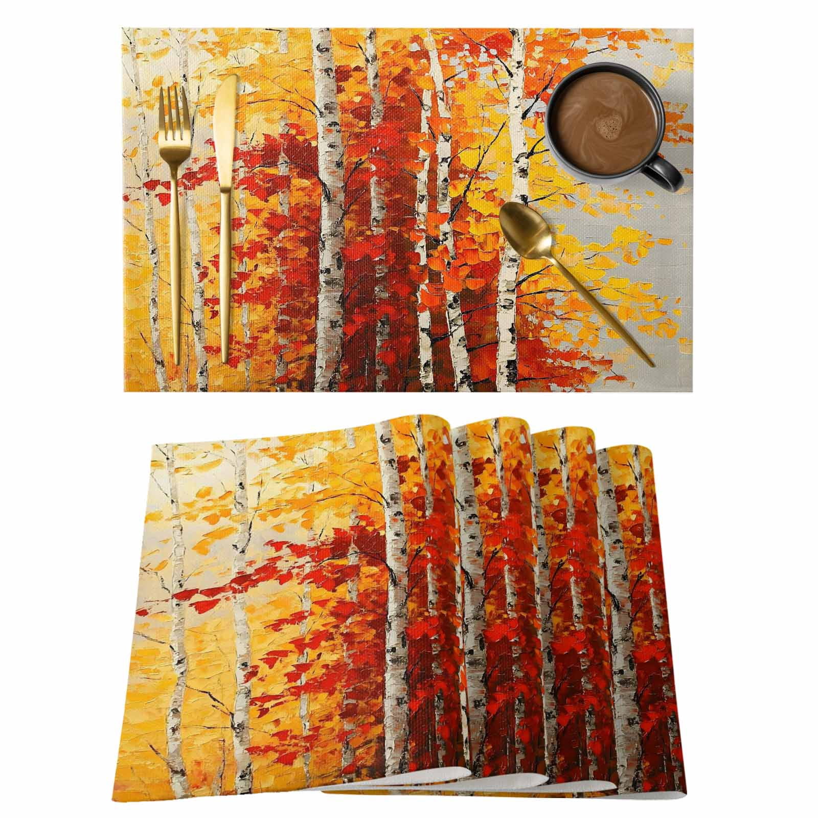 Autumn Yellow Leaves Placemats Set of 6, Fall Natural Forest Branch ...