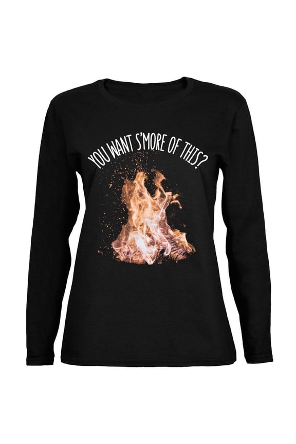 Autumn You Want S'more of This Bonfire Pun Ladies' Relaxed Jersey Long-Sleeve Tee Black LG