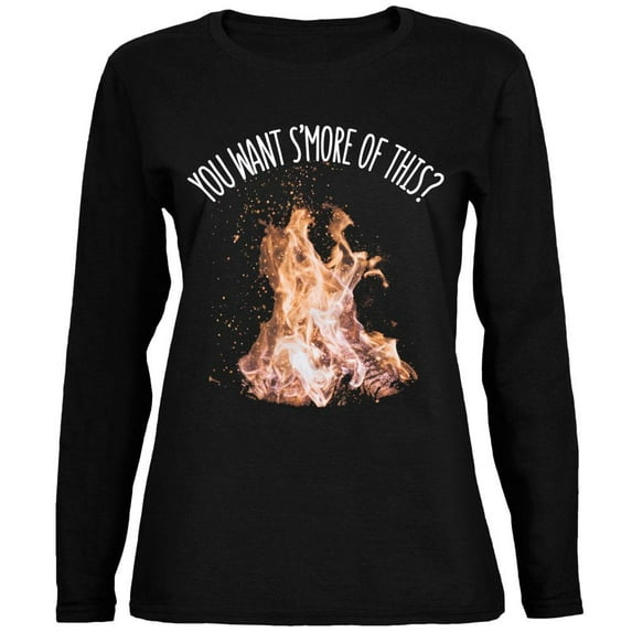 Autumn You Want S'more of This Bonfire Pun Ladies' Relaxed Jersey Long-Sleeve Tee Black MD