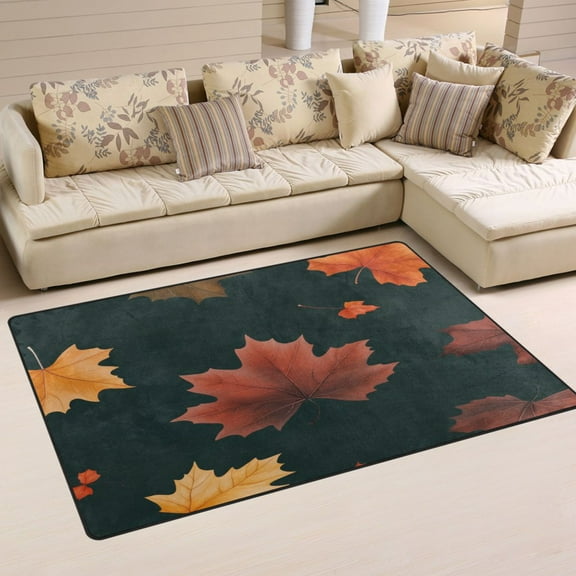 Autumn and Falling Leaves Soft Polyester Area Rug 60''x39'', Non Slip, Memory Foam, Water Absorbent