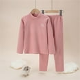 thumbnail image 1 of Autumn and Winter Children's Warm Underwear Set Velvet Baby Big Children Long Sleeve Boy and Girls Neck Home Wear Pink 18-24 Months, 1 of 3