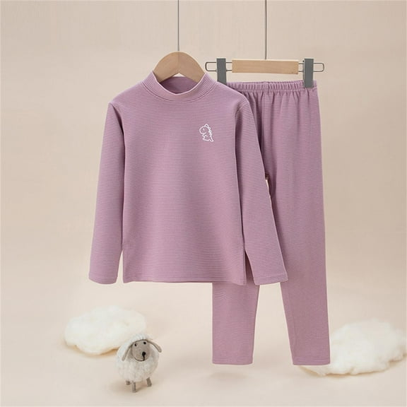 Autumn and Winter Children's Warm Underwear Set Velvet Baby Big Children Long Sleeve Boy and Girls Neck Home Wear 6-7 Years