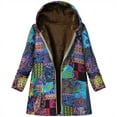 thumbnail image 1 of Autumn and Winter Cotton Linen Coat Ladies Retro Warm Printed Pockets Thickened Zip Hooded Coat Jacket, 1 of 2