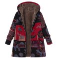 thumbnail image 1 of Autumn and Winter Cotton Linen Coat Ladies Retro Warm Printed Pockets Thickened Zip Hooded Coat Jacket, 1 of 2
