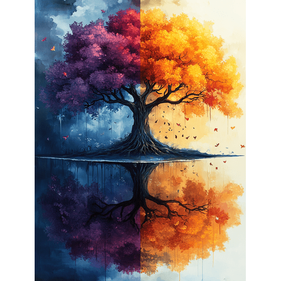Autumn and Winter Dual Tree Canvas Wall ArtSuitable for Living Room Bedroom Office Dining Room and Hallway Decoration.