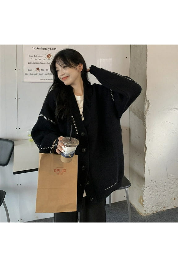 Autumn and Winter Lazy Wind Soft Waxy Sweet College Style Sweater Cardigan Female Student Korean Style Loose Wear Outer Coat