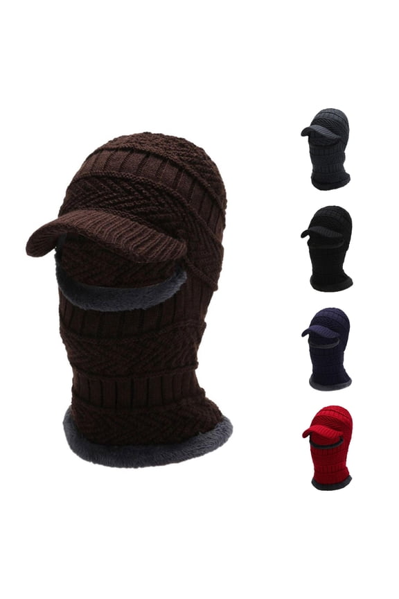 Autumn and Winter Outdoor Warmth Covering Face Riding Neck Integrated Pullover Hat Knitted Hat Double Dime Hat One Size