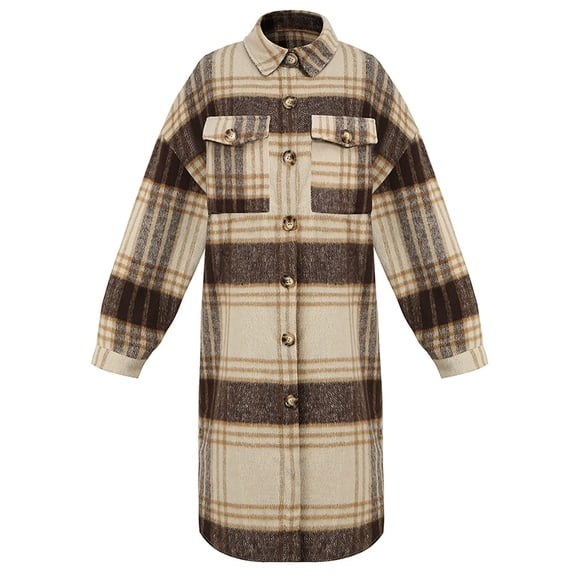 Autumn and Winter Plaid Jackets for Womens 2024 Plus Size Casual Pockets Printed Long Sleeve Tops Jacket Plaid Coat