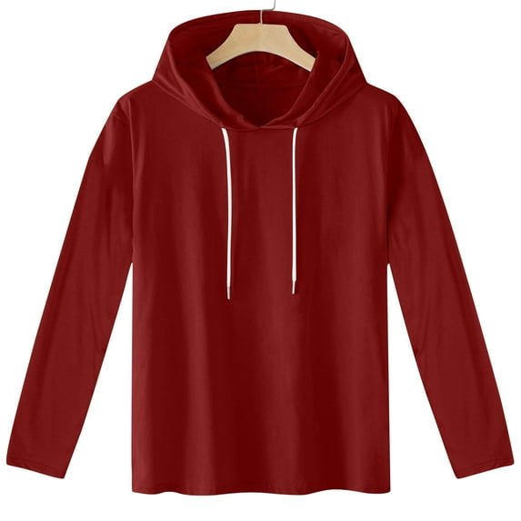 Autumn and Winter Pullover Hoodie for Mens Fashion Plus Size Casual Solid Color Hooded Pullover Long Sleeve Sports T-Shirt Top Up to 65% off!