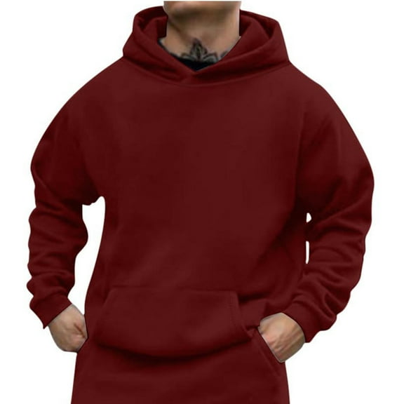 Autumn and Winter Pullover Hoodie for Mens Fashion Plus Size Casual Solid Color Pullover Long Sleeve Hoodie With Pocket Sweatshirts Up to 65% off!