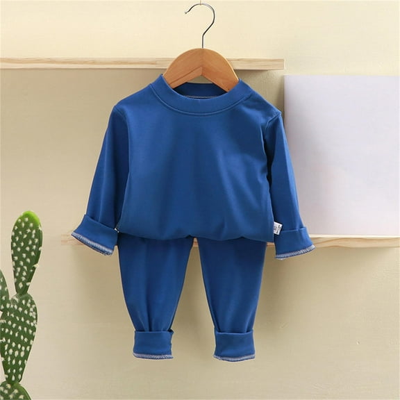 Autumn and Winter Sets Baby Pajamas Girls Boys Home Wear Autumn Long Sleeve Base Shirt and Pants Blue 18-24 Months