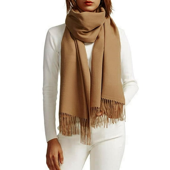 Autumn and Winter Unisex Pashmina Scarf, Shawl Wraps for Women, Solid Color Warm Tassel Scarf, Travel Blanket for Office Airplane and Restaurant