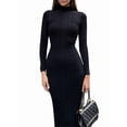 thumbnail image 1 of Autumn and Winter Women'S Long Sleeve Maxi Dress Ribbed Knit Slim Casual Dress Black L, 1 of 9