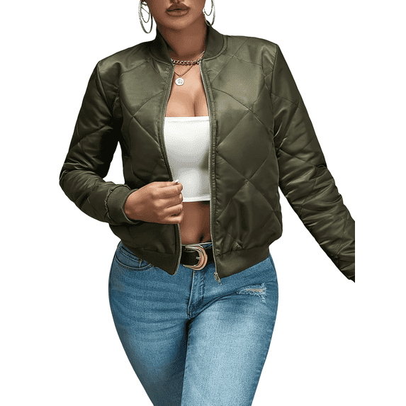 Autumn and Winter Women's Fashionable Warm Jacket Zipper Quilted Bomber Jacket