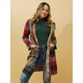 thumbnail image 1 of Autumn and Winter Women's Long Sleeved Pocket Checkered Printed Hooded Cardigan Jacket, 1 of 4