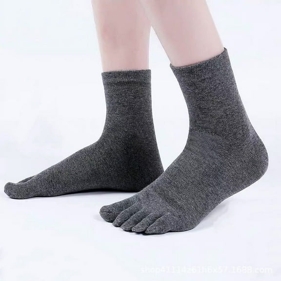Autumn and Winter cotton adult five-finger socks men's thick mid-calf five-toe socks high-top split toe-dark grey