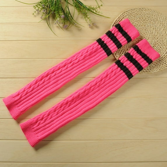 Autumn and Winter thickened warm all-match wool knitted socks three bars student socks knee pads leggings for women-Rose red