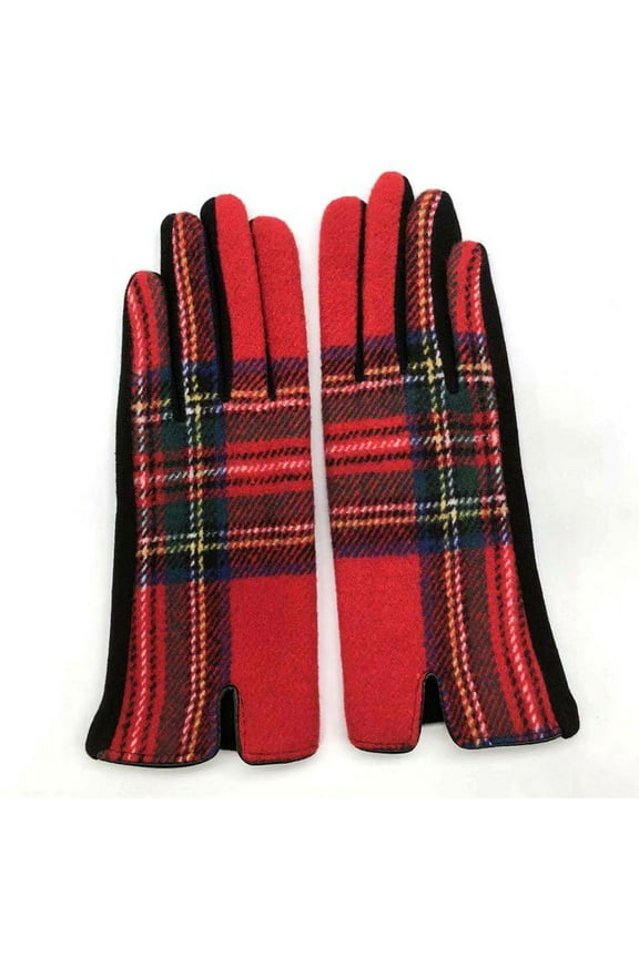 Autumn and winter Scottish wool symmetrical plaid fashion warm gloves cold-proof ladies riding gloves,red