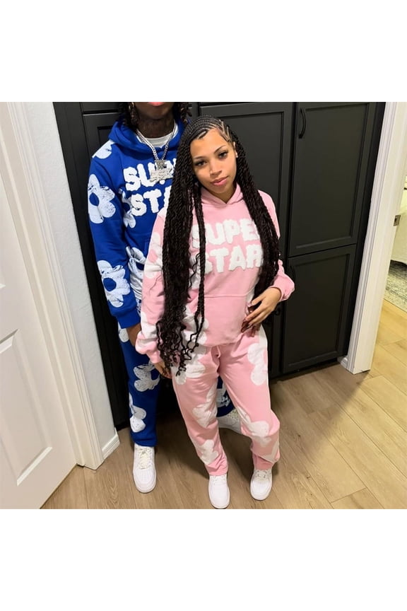 Autumn and winter Y2K street retro cloud print men's and women's hoodie set Gothic Harajuku sweatpants set